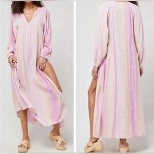 NWT L*Space Cassia Pink Striped Maxi Dress Button Cover-up XS/S